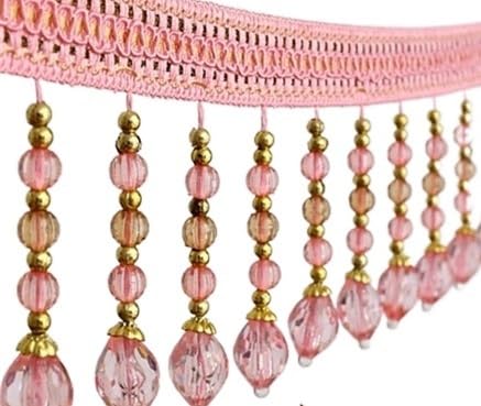 OUUOYSD Fransenbesatz, Vorhangquasten, 5 Yards geflochtene hängende Perlen Fransenbesatz for Vorhang Tischdecke Rand dekorative Nähbesatz(Roze) von OUUOYSD