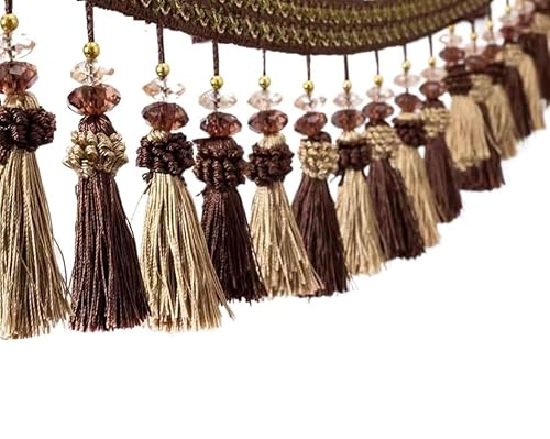 OUUOYSD Fransenbesatz, Vorhangquasten, 6 Yards Nähen Vorhang Trim Hängen Perlen Fringe Zimmer Dekorative Trimmen Spitze Tisch Sofa Decor(Bruin) von OUUOYSD
