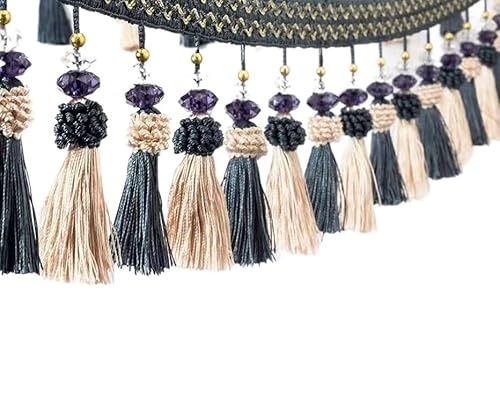 OUUOYSD Fransenbesatz, Vorhangquasten, 6 Yards Nähen Vorhang Trim Hängen Perlen Fringe Zimmer Dekorative Trimmen Spitze Tisch Sofa Decor(Dark Blue) von OUUOYSD