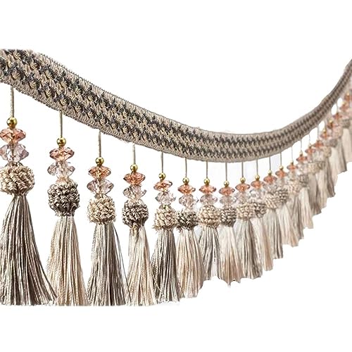 OUUOYSD Fransenbesatz, Vorhangquasten, 6 Yards Nähen Vorhang Trim Hängen Perlen Fringe Zimmer Dekorative Trimmen Spitze Tisch Sofa Decor(Grijs) von OUUOYSD