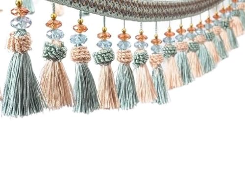 OUUOYSD Fransenbesatz, Vorhangquasten, 6 Yards Nähen Vorhang Trim Hängen Perlen Fringe Zimmer Dekorative Trimmen Spitze Tisch Sofa Decor(Light Blue) von OUUOYSD