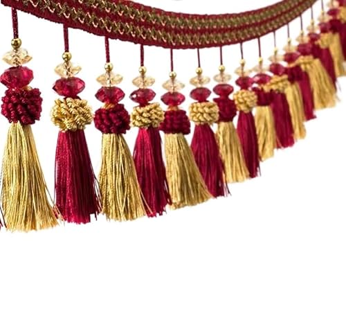 OUUOYSD Fransenbesatz, Vorhangquasten, 6 Yards Nähen Vorhang Trim Hängen Perlen Fringe Zimmer Dekorative Trimmen Spitze Tisch Sofa Decor(Rosso) von OUUOYSD