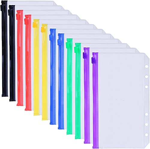Ordner Aktenordner AASJBOFA Binder Taschen A5/ A6 Binder Lose Blattbeutel klare Reißverschluss Ordner For6- Ring Notebook Binder Beutel Dokument Einreichungstaschen Ordner Für Büro(12Pack-A5Size) von OUYUE