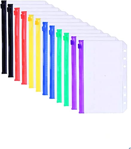 Ordner Aktenordner AASJBOFA Binder Taschen A5/ A6 Binder Lose Blattbeutel klare Reißverschluss Ordner For6- Ring Notebook Binder Beutel Dokument Einreichungstaschen Ordner Für Büro(12Pack-A6Size) von OUYUE