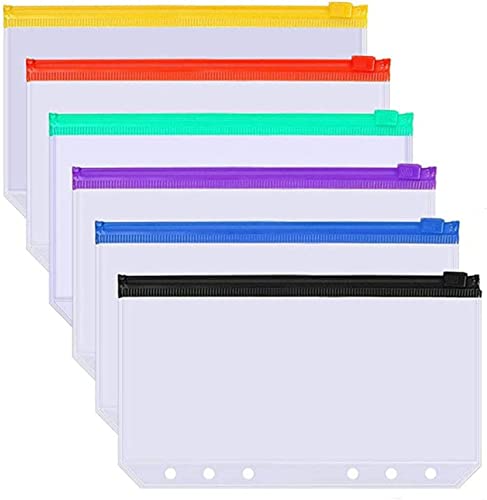 Ordner Aktenordner AASJBOFA Binder Taschen A5/ A6 Binder Lose Blattbeutel klare Reißverschluss Ordner For6- Ring Notebook Binder Beutel Dokument Einreichungstaschen Ordner Für Büro(6Pack-A5size) von OUYUE