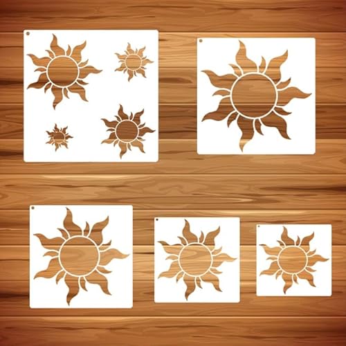 5 Stück Sonnenschablonen zum Malen auf Holz, wiederverwendbar, Boho-Sonnen-Schablonen für Bastelarbeiten, Leinwand, Möbel, Wand, Zeichnung, Kartenherstellung, Muster, Dekor von OUZHJH