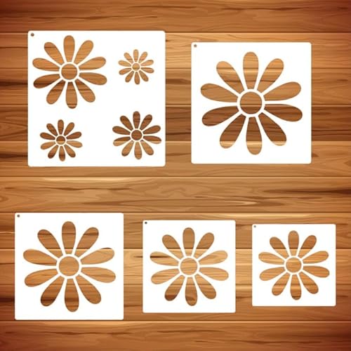 Blumen-Gänseblümchen-Schablonen Blumenschablone zum Malen auf Holz zum Basteln, wiederverwendbar, Holzbrennen, Zeichnen, Kunst, Frühlingsfarbe, Schablonen für Wandkuchen, Kekse, Leinwand von OUZHJH