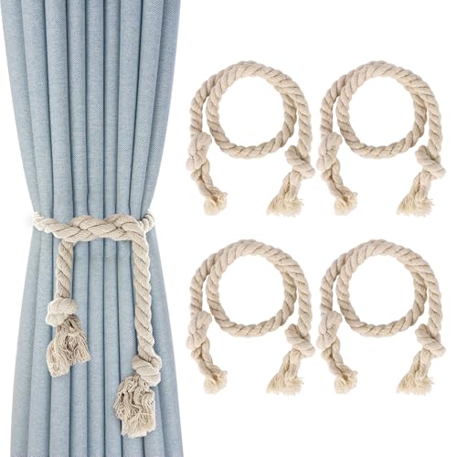 OUZHOU 4 Stück Vorhang Raffhalter, Raffhalter für Vorhänge Baumwolle Handgewebt Gardinenhalter Boho, Gardinen Raffhalter Vorhanghalter Raffhalter für Haus Office, Wohnzimmer, Schlafzimmer Deko von OUZHOU