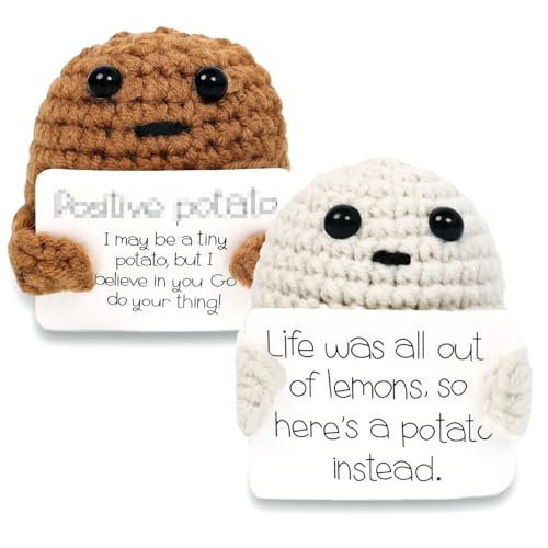 OUZHOU Positive Kartoffel Positive Potato,Niedliche Lustige Strickkartoffel für Freundin Familie Freund Patient ((Positive) braun+(Life) grau) von OUZHOU