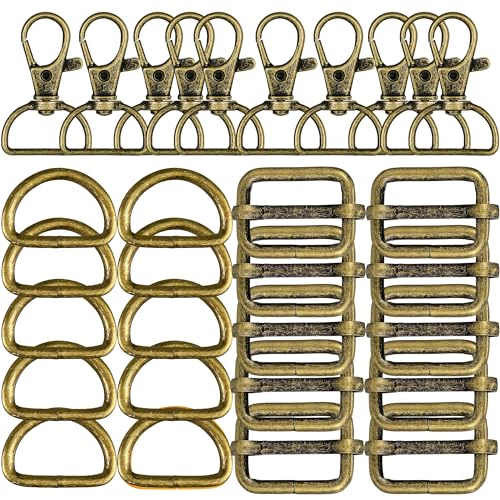 Metall Drehbare Karabinerhaken D ringe 25mm - OUZRTG Karabiner Gold mit D-ring Nähen Zubehör Schnallen und Verschlüsse für DIY Handtasche Rucksack Taschen Zubehör 30pcs (Bronze) von OUZRTG