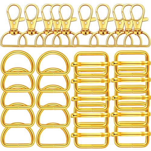 Metall Drehbare Karabinerhaken D ringe 25mm - OUZRTG Karabiner Gold mit D-ring Nähen Zubehör Schnallen und Verschlüsse für DIY Handtasche Rucksack Taschen Zubehör 30pcs (Gold) von OUZRTG
