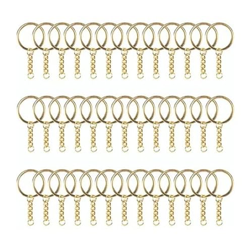50 Golden Polierte DIY -Schlüsselbund -Ringe Metallschlüsselringe Ketten für Unisex Reise, Glänzendes Aussehen von OVAQUIXI
