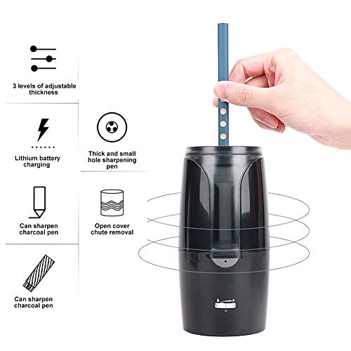 Elektrostiftschärfer Automatische Schülerschule Schreibzeit für Schnelle Schärfen 6-12 Mm Stifte Lithiumbatterie USB-Ladung (8028 schwarz) von OVAQUIXI