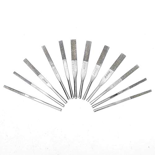 Flache Schrägdiamantdateien, 12 -propcs für Jade -Skulption, Innere Lochreinigung, Grit 100#, 150#, 3mm Schaft, Leichtgewichtiges Legierungsmaterial, für Handwerksmänner, Blau Flache Schrägdiamantdateien, 12 -propcs für Jade -Skulption, Innere Lochreinigung, Grit 100#, 150#, 3mm Schaft, Leichtgewichtiges Legierungsmaterial, für Handwerksmänner, Blau von OVAQUIXI