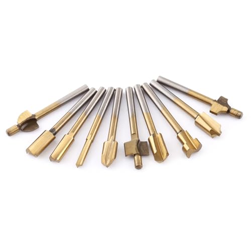 Holzbearbeitungskante Cutters Trimmer Router Bits 1/8 Schaft - Hohe Härte und Langes Lebensdauer, Langlebige Titanbeschichtete Oberfläche, Geeignet für Holztrimmen, Fräsen und Andere Verarbeitung - von OVAQUIXI