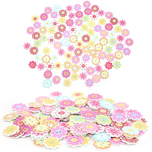 Lackierte Blumen Holzknöpfe Dekorative 200pcs für DIY -Handwerksnähzubehör 20mm von OVAQUIXI