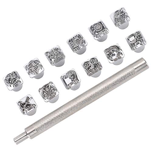 Lederhandwerk Zwölf Sternbilder Muster Stempel Stempel Punch Tool Langlebige Zinklegierung Stamper Kit für Handwerksliebhaber und Freunde von OVAQUIXI