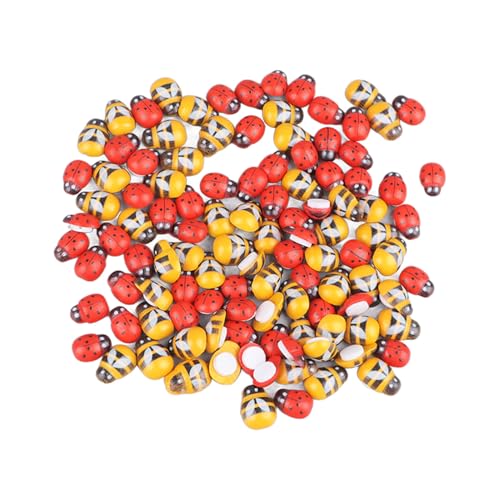 OVAQUIXI 100pcs Hölzerne Tierknöpfe Süße Klebstoff Dekorativ (Bienen mit Marienkäfern, gemischte Farbe) von OVAQUIXI