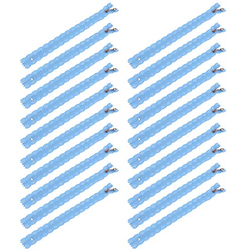 OVAQUIXI 20pcs Langlebige Nylon -Spitzen -Reißverschlüsse Zum Nähen von Hochzeitskleidhandwerks, 20 Cm DIY Blume Reißverschluss für die Kleidungsdekoration (Himmelblau) von OVAQUIXI