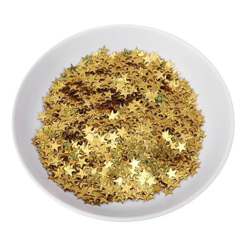 OVAQUIXI 4000pcs 10mm PVC Star Confetti für Weihnachten Hochzeitsgeburtstagsfeier, Gold Silver Tischdekoration Sprinkles (Lasergold) von OVAQUIXI