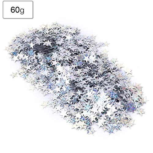OVAQUIXI 4000pcs 10mm PVC Star Confetti für Weihnachten Hochzeitsgeburtstagsfeier, Gold Silver Tischdekoration Sprinkles (SILVER) von OVAQUIXI