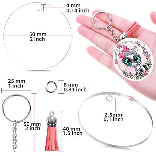 OVAQUIXI Acrylschlüsselkäse Blankes Set Haltbares Metalldiy -Blanks mit Quasten Zum Handwerk, Perfektes für Freunde und Kollegen, Unisex, 200pcs (SILVER) von OVAQUIXI