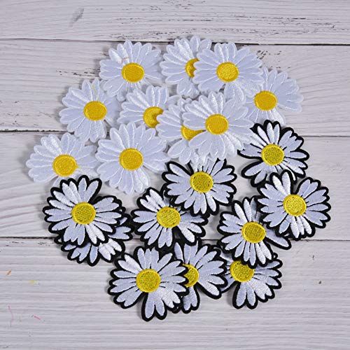 OVAQUIXI Bunte Gänseblümchen-Blumenkleidung Dekoration Patches, 20pcs Schwarz-weiße Kleidungsstücke Applikationen, DIY-handgefertigte Handwerk für Kleidung, Textilien, Textilien (schwarz und weiß von OVAQUIXI