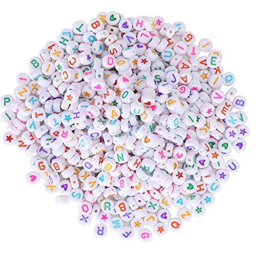 OVAQUIXI DIY-Schmuckwerkzeugwerkzeug: 1000 Stück Runden Acrylbriefperlen mit Alphabet-, Fünf-Sterne- und Pfirsichherzmustern, Leichten und Langlebigen Perlen für Armbänder und Halsketten OVAQUIXI DIY-Schmuckwerkzeugwerkzeug: 1000 Stück Runden Acrylbriefperlen mit Alphabet-, Fünf-Sterne- und Pfirsichherzmustern, Leichten und Langlebigen Perlen für Armbänder und Halsketten von OVAQUIXI
