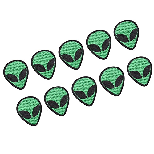 OVAQUIXI Dekoratives Stoffaufkleber Grüne Alien-Kopfform-Patch, 10-pcs Bestickter Fleck für Kleidungseisen/Nähen, High-End-Stickflächen für Alle Altersgruppen von OVAQUIXI