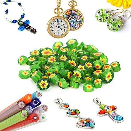 OVAQUIXI Handwerk Verschmelzen Gläser Gefärbte Glasur Schmuckwerkzeuge Grüne Gelbblüte Muster 28G Mikrowellenofenzubehör Glätte Oberflächenperlen Dekorative Prozesse für Anfänger, von OVAQUIXI