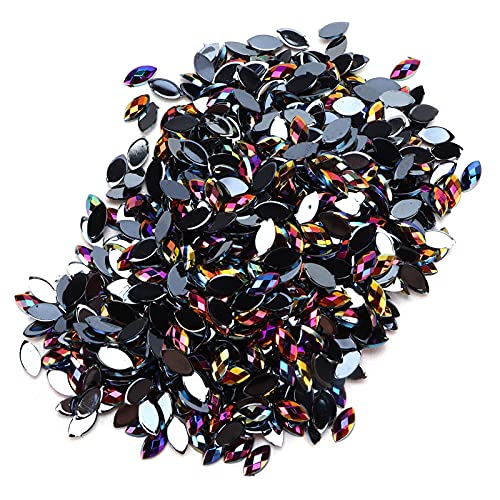 OVAQUIXI Handwerksstrasssteine ​​DIY Horse Eye Geformte Wunderschöne Glaskristalle Perlen für die Heimdekoration 1000pcs (09 schwarz AB) von OVAQUIXI