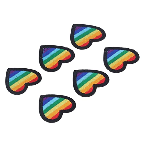 OVAQUIXI Herzeisen auf Flecken Entzückende Regenbogen Herz Dekorative Flecken für DIY -Nähstickerei, 6 PCs (schwarzer Rand) von OVAQUIXI