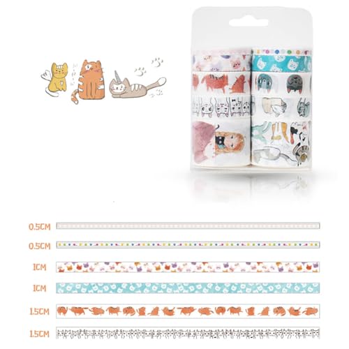 OVAQUIXI Hochwertiges Entzückendes WaSli-Bandset mit Premium-Material, Schönes Washi-Klebeband für Schüler und DIY-Album, 10 PCs Washi Tape Set für Scrapbooking und Journaling (Lerne zu meow box) von OVAQUIXI