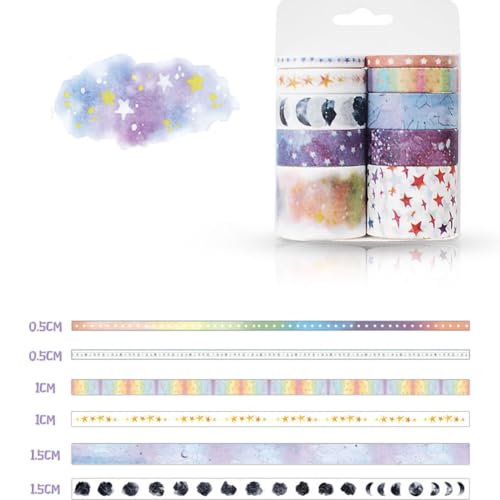 OVAQUIXI Hochwertiges Entzückendes WaSli-Bandset mit Premium-Material, Schönes Washi-Klebeband für Schüler und DIY-Album, 10 PCs Washi Tape Set für Scrapbooking und Journaling (Sternenhimmelbox) von OVAQUIXI