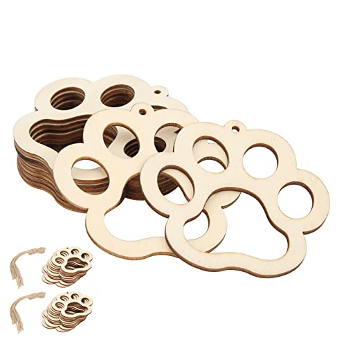 OVAQUIXI Langlebige Holzhandwerk DIY Hollow Bear Footprint Wood Chips, Packung mit 20 Unvollendeten Kreisen mit Hanfseil, Ideal für DIY -handgefertigte Zubehör OVAQUIXI Langlebige Holzhandwerk DIY Hollow Bear Footprint Wood Chips, Packung mit 20 Unvollendeten Kreisen mit Hanfseil, Ideal für DIY -handgefertigte Zubehör von OVAQUIXI