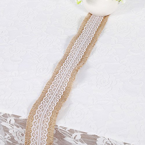OVAQUIXI Natürliches Jute -Sackleinenband mit Weißer Spitze für Hochzeitsfeier -Handwerksdekoration, 6 Typen Verfügbar (2) von OVAQUIXI