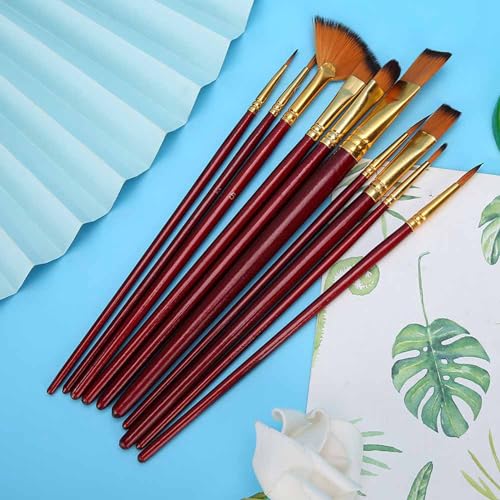 OVAQUIXI Nylon Haarzeichnung Pinsel Holz Pinsel Set für Gouache -Ölgemälde, 10pcs Flexible Kunstversorgungen Zeichnen von Stiften für Anfänger, Burgundy (Kastanienbraun) von OVAQUIXI