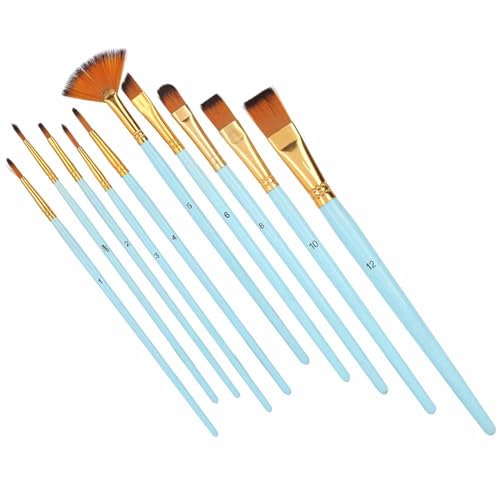 OVAQUIXI Nylon Haarzeichnung Pinsel Holz Pinsel Set für Gouache -Ölgemälde, 10pcs Flexible Kunstversorgungen Zeichnen von Stiften für Anfänger, Burgundy (hellblau) von OVAQUIXI
