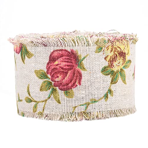 OVAQUIXI Rustikal Bedrucktes Sackleinenband Jute Gürtel mit Rosenblumen für Hochzeit und Partydekor Rot 10m von OVAQUIXI