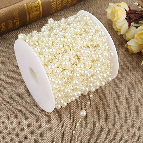 OVAQUIXI Schleifperlenkügelchen Garland String - DIY Hochzeitsdekoration - Glänzende Perlenperlen 60 M Roll (Beige) von OVAQUIXI
