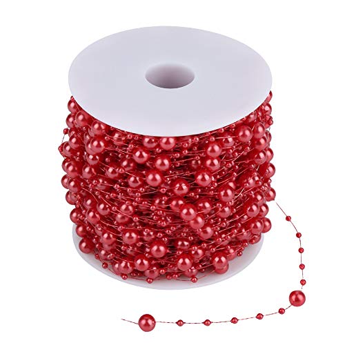 OVAQUIXI Schleifperlenkügelchen Garland String - DIY Hochzeitsdekoration - Glänzende Perlenperlen 60 M Roll (Dunkelrot) von OVAQUIXI