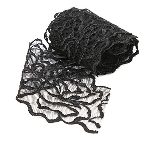 OVAQUIXI Schwarzes Spitzenband Bequeme Blumenwellenmuster Elastischer Trim für DIY -Heimdekorationen 10 Meter für Handwerksliebhaber (RF21-PJ7010) von OVAQUIXI