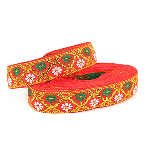 OVAQUIXI Sticked Spitzen Elegantes Band für Handwerkszeit für Hochzeitsdekorationskleid - 2pcs Lange 7m Breite 2,5 Cm, Geschenkverpackung (Rot) von OVAQUIXI