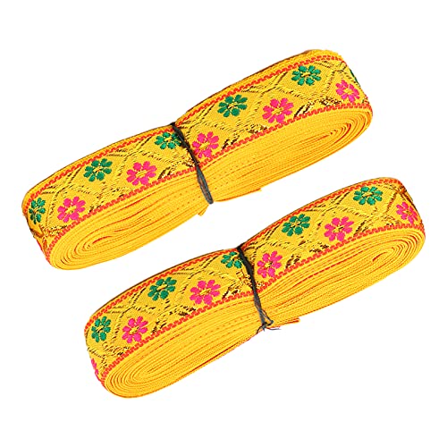 OVAQUIXI Sticked Spitzen Elegantes Band für Handwerkszeit für Hochzeitsdekorationskleid - 2pcs Lange 7m Breite 2,5 Cm, Geschenkverpackung (YELLOW) von OVAQUIXI