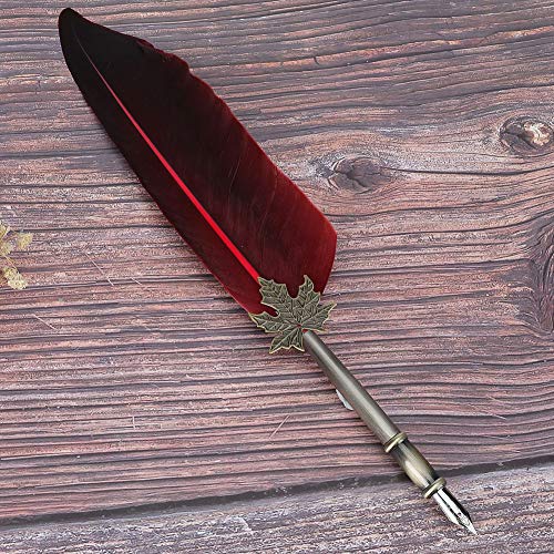 OVAQUIXI Vintage Feather Fountain Quill Dip Stift für Kalligraphie Schreiben - Elegantes Metall- und Edelstahl Tintenstift für Künstlerische Wohnkultur Ideales Feiertagsgeschenk (Rot 70T) von OVAQUIXI