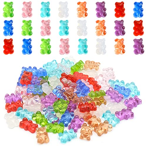 OVBOVA 80 Stück Kunstharz Bären Gummibärchen Resin Bär Anhänger Perlen Verzierungen Bären Süßigkeiten Harz Gummi Bärchen Bunt Cartoon Bär für DIY Handwerk Dekoration Handyhülle Zubehör,8 Farben von OVBOVA
