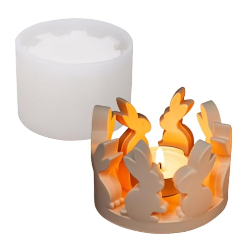 Hasen-Kerzenhalter-Form, Osterhasen-Silikonformen, wiederverwendbare 3D-Hasen-Kerzenhalter-Formen, Silikon, antihaftbeschichtet, DIY-Gießen, Basteln, Epoxidharz, Silikonform für Kerzenherstellung von OVBOVA