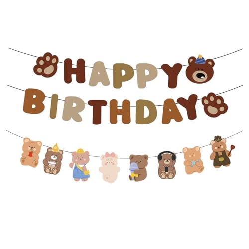 OVDGWC 1 Alles Gute Zum Geburtstag, Um Die Flagge Zu Ziehen, 1 Kleiner Bär, Um Die Flagge Zu Ziehen, Kindergeburtstagsbanner, Süßes Cartoonbärenbanner, Dekoration Für Geburtstagsfeier von OVDGWC