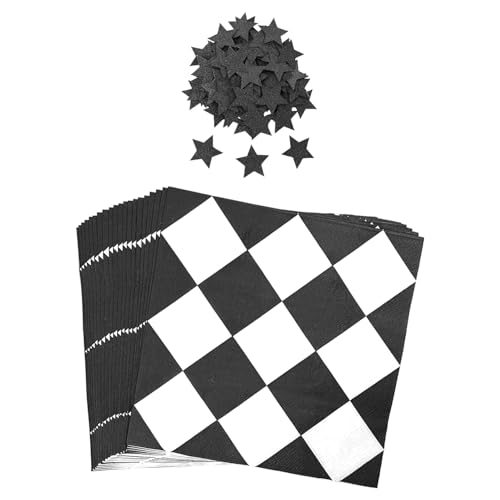 OVDGWC 20 Blätter Schwarz -Weißer Kariertes Taschentücher, 1 Packung Schwarzer Stern Konfetti, Kreativer Esstischdekoration, Absorbierende Serviette, Festliche Partydekoration OVDGWC 20 Blätter Schwarz -Weißer Kariertes Taschentücher, 1 Packung Schwarzer Stern Konfetti, Kreativer Esstischdekoration, Absorbierende Serviette, Festliche Partydekoration von OVDGWC