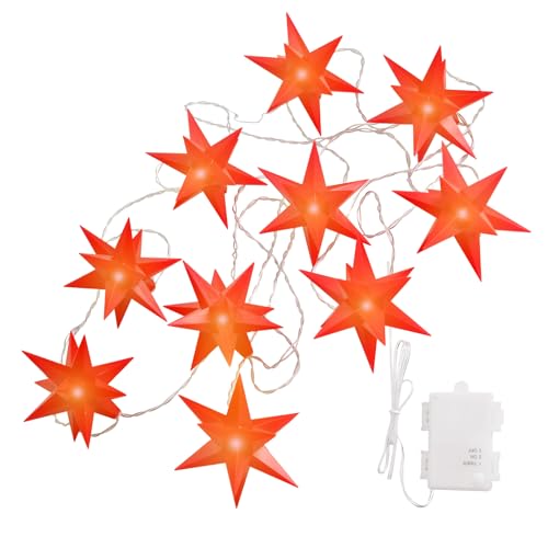 OVILUM Stern Lichterkette 3D mit LED Beleuchtung | 10 Sterne | rot | Ø 12 cm | 3D Stern mit 15 Spitzen | wetterfest | Garten Deko, Wohnzimmer, Weihnachtsdeko | mit Timer | batteriebetrieben OVILUM Stern Lichterkette 3D mit LED Beleuchtung | 10 Sterne | rot | Ø 12 cm | 3D Stern mit 15 Spitzen | wetterfest | Garten Deko, Wohnzimmer, Weihnachtsdeko | mit Timer | batteriebetrieben von OVILUM